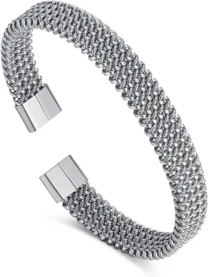 Fashion Stainless Steel Braided Irregularly Mesh Open Cuff Bracelet