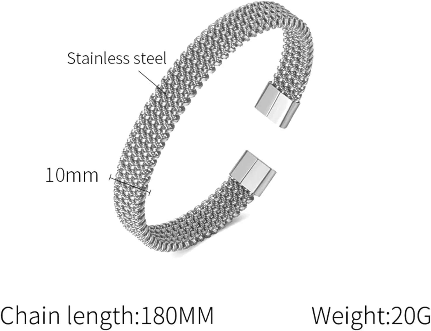 Fashion Stainless Steel Braided Irregularly Mesh Open Cuff Bracelet