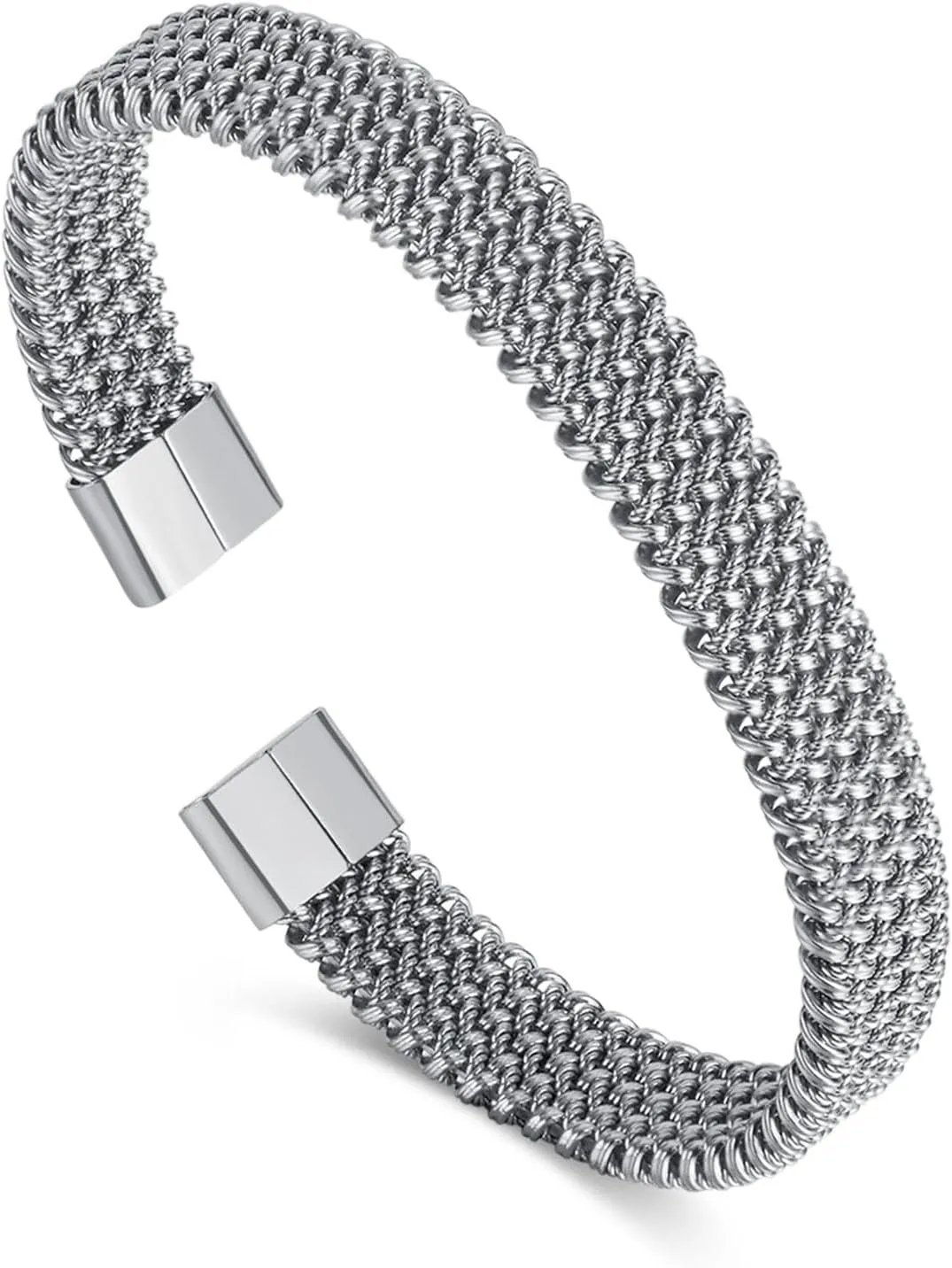 Fashion Stainless Steel Braided Irregularly Mesh Open Cuff Bracelet