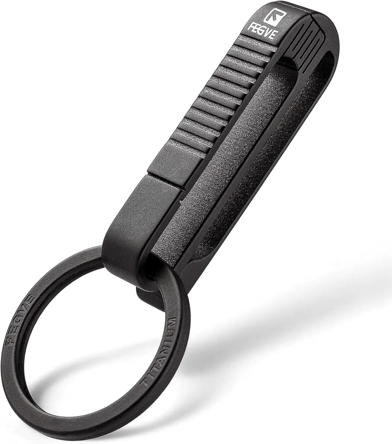 FEGVE Belt Key Holder, Titanium Key Belt Clip with Keyring for Keys, Keychain Hook for Men Dad (Black - RK1)