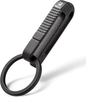 FEGVE Belt Key Holder, Titanium Key Belt Clip with Keyring for Keys, Keychain Hook for Men Dad (Black - RK1)