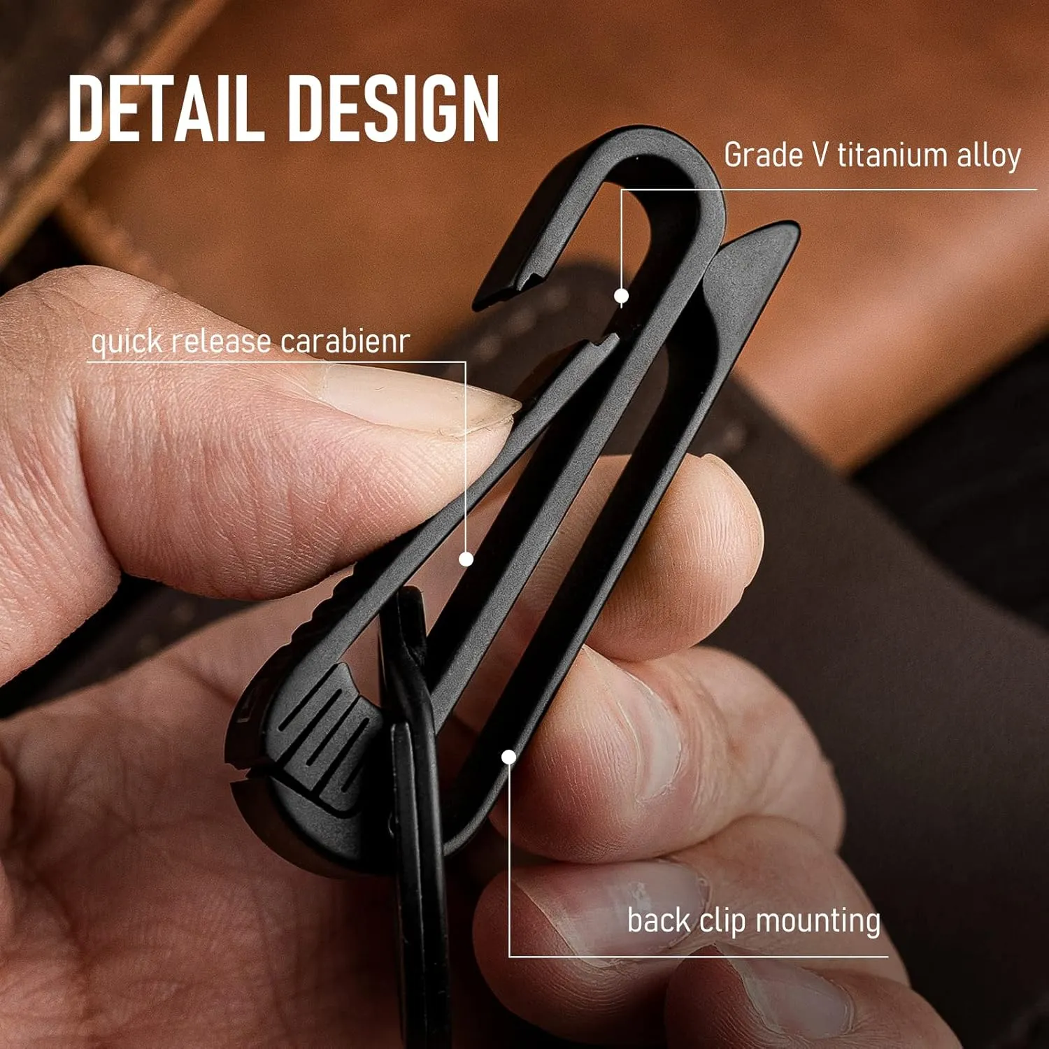 FEGVE Belt Key Holder, Titanium Key Belt Clip with Keyring for Keys, Keychain Hook for Men Dad (Black - RK1)