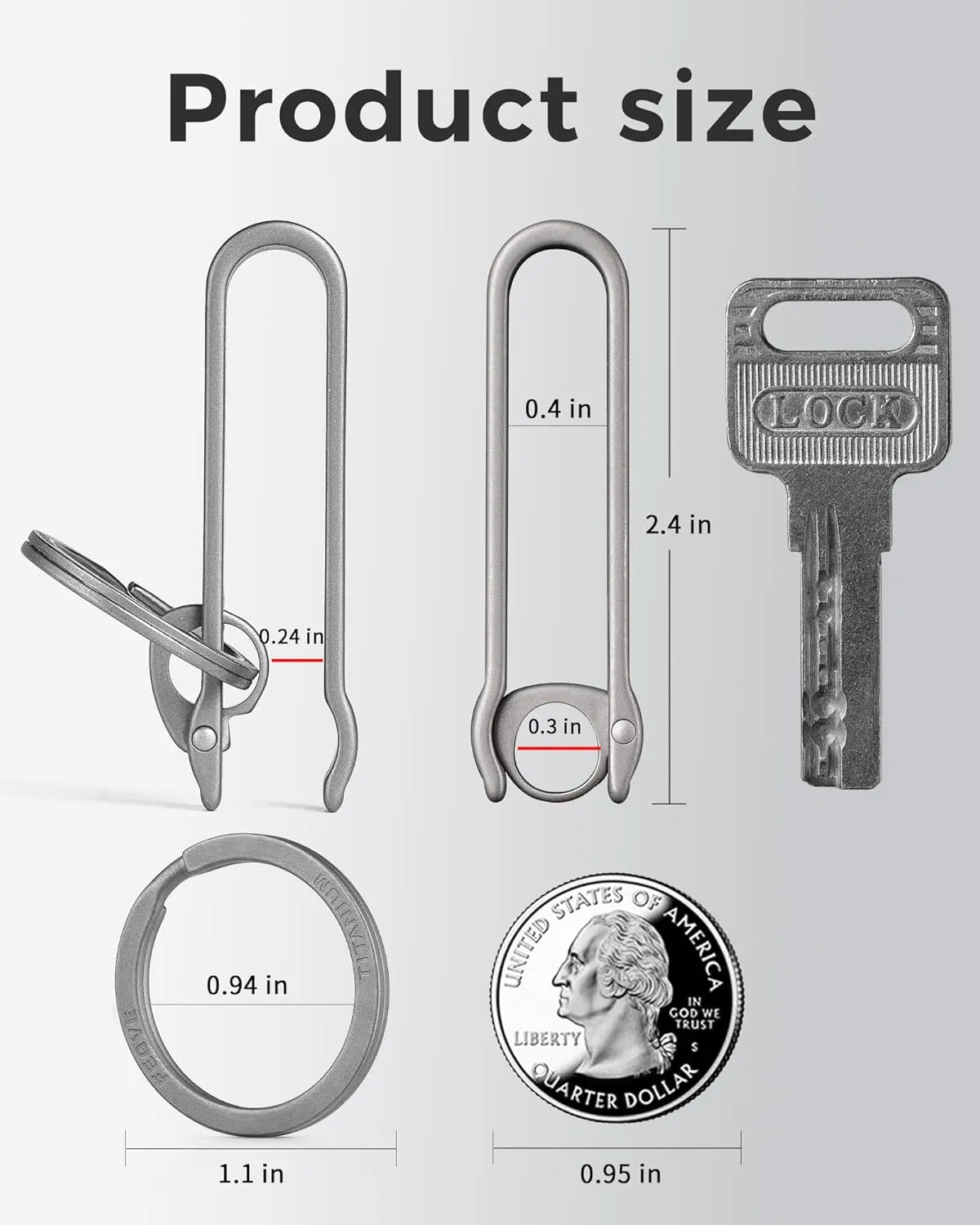 FEGVE Titanium Key Belt Clip Keychain Clip for Men, Belt Loop Key Ring Chain Holder Key Hook for Pants Purse