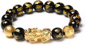 FengShui Wealth And Luck Bracelet, Feng Shui Black Obsidian Pixiu Wealth Bracelet Prosperity Buddha Beads Elastic Bracelets for Women Men Jewelry