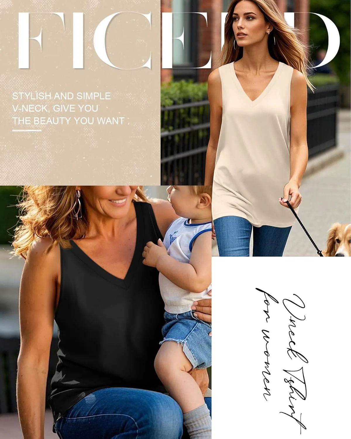Ficerd 4 Pack V Neck Tank Tops for Women Sleeveless Shirts Loose Fit Tunic Tank Multipack 2025 Summer Beach Vacation Clothes