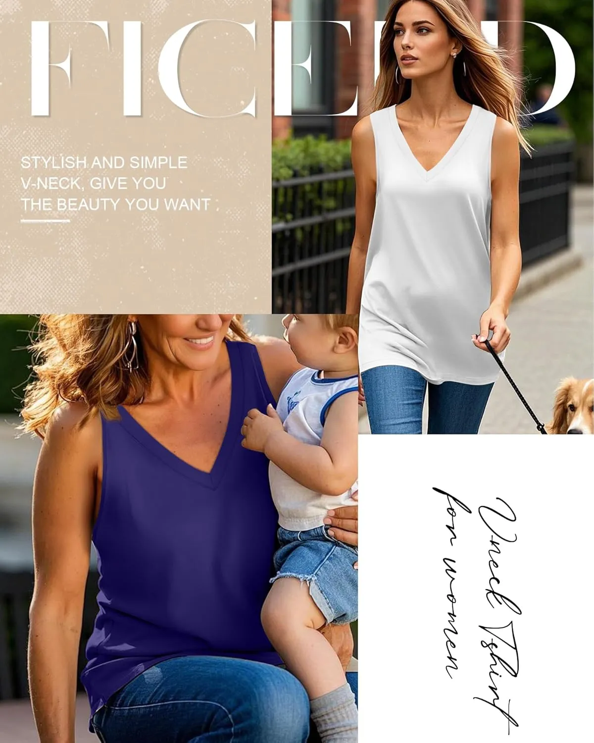 Ficerd 4 Pack V Neck Tank Tops for Women Sleeveless Shirts Loose Fit Tunic Tank Multipack 2025 Summer Beach Vacation Clothes
