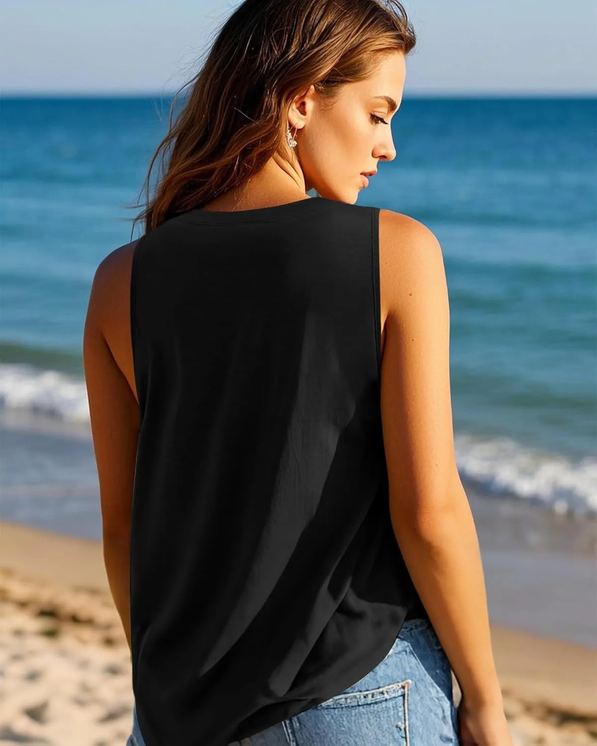 Ficerd 4 Pack V Neck Tank Tops for Women Sleeveless Shirts Loose Fit Tunic Tank Multipack 2025 Summer Beach Vacation Clothes