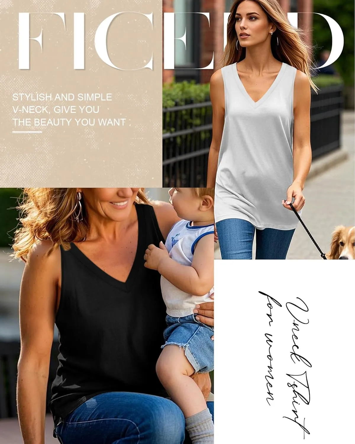 Ficerd 4 Pack V Neck Tank Tops for Women Sleeveless Shirts Loose Fit Tunic Tank Multipack 2025 Summer Beach Vacation Clothes