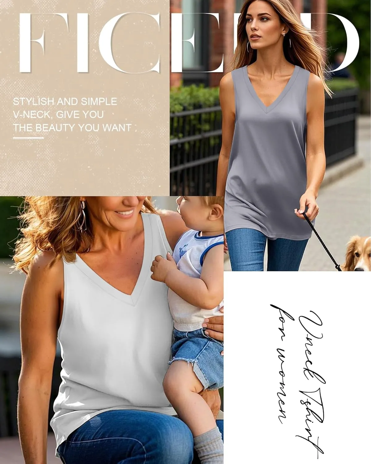Ficerd 4 Pack V Neck Tank Tops for Women Sleeveless Shirts Loose Fit Tunic Tank Multipack 2025 Summer Beach Vacation Clothes