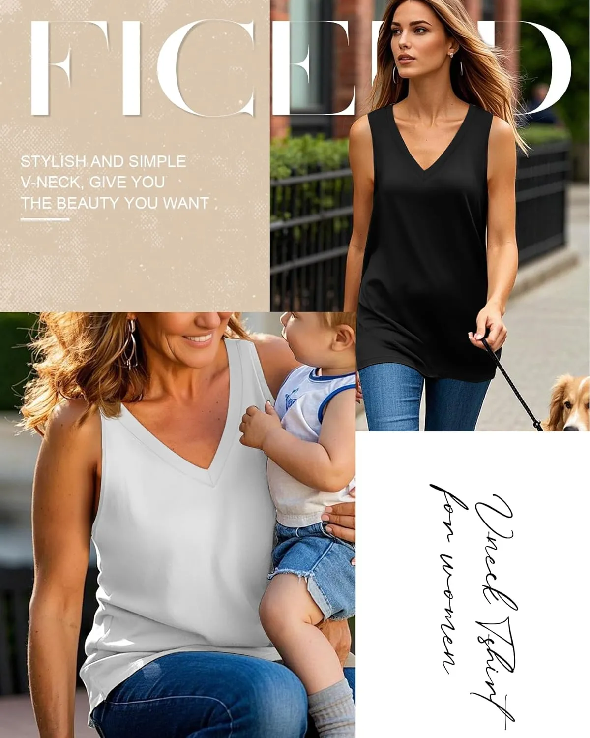 Ficerd 4 Pack V Neck Tank Tops for Women Sleeveless Shirts Loose Fit Tunic Tank Multipack 2025 Summer Beach Vacation Clothes