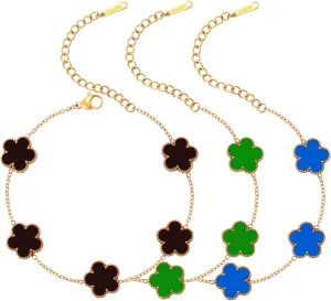 Five Leaf Clover Bracelet for Women-18K Gold Plated Lucky Link Grass Bracelets Stainless Steel White/Black/Blue/Gold/Crystal Flower Trendy Jewelry Gifts