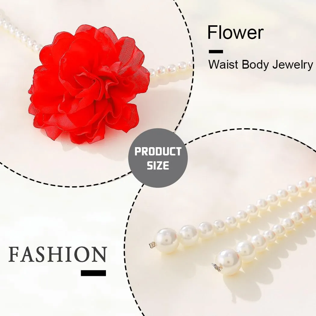Florry Pearl Body Chain Waist Chain Flower Belly Chain for the Waist Pearl Chain Belts Waist Jewelry for Women