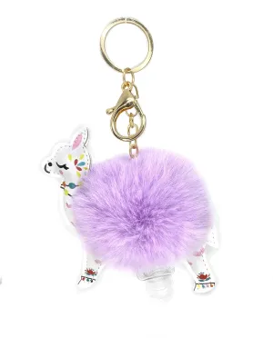 Fluffy Animal Pompom Kids Hand Sanitizer Travel Size Holder Keychain Carrier, 1 fl Oz. Flip Cap (Purple Llama)