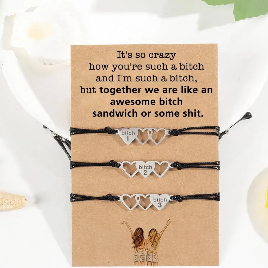 For Friend - We Are Like An Awesome Bitch Sandwich Heart Braided Bracelet, Best Bitches Matching Friendship Bracelets, Friendship Gifts for Women Friends