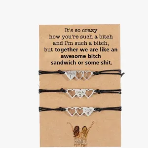 For Friend - We Are Like An Awesome Bitch Sandwich Heart Braided Bracelet, Best Bitches Matching Friendship Bracelets, Friendship Gifts for Women Friends