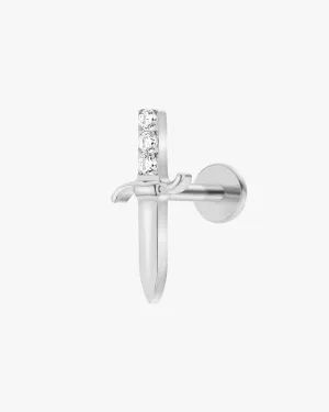 G23 Implant-Grade Titanium Stud Earrings for Sensitive Ears - Hypoallergenic CZ/Diamond Accent - Silver/Gold Dagger Design