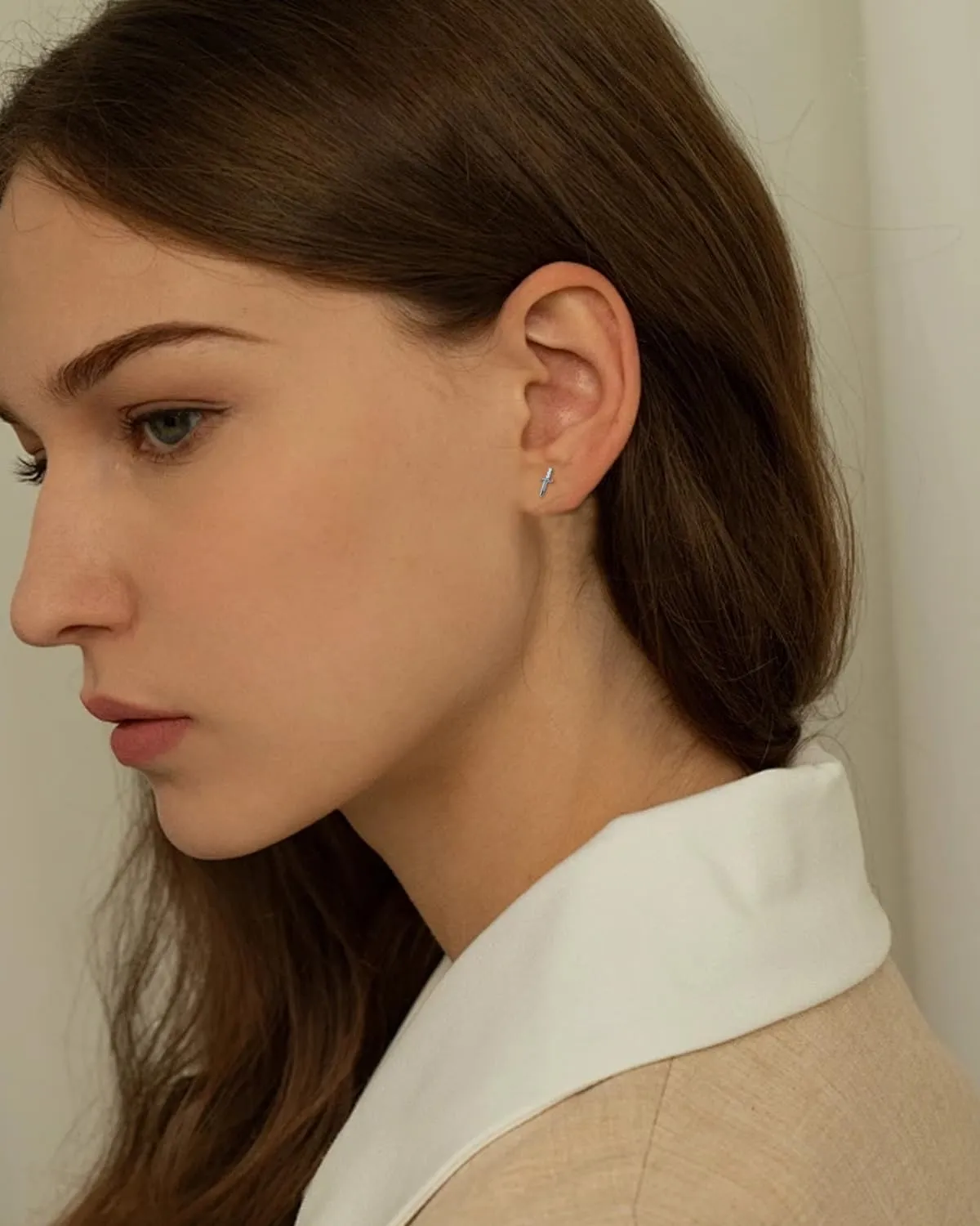 G23 Implant-Grade Titanium Stud Earrings for Sensitive Ears - Hypoallergenic CZ/Diamond Accent - Silver/Gold Dagger Design