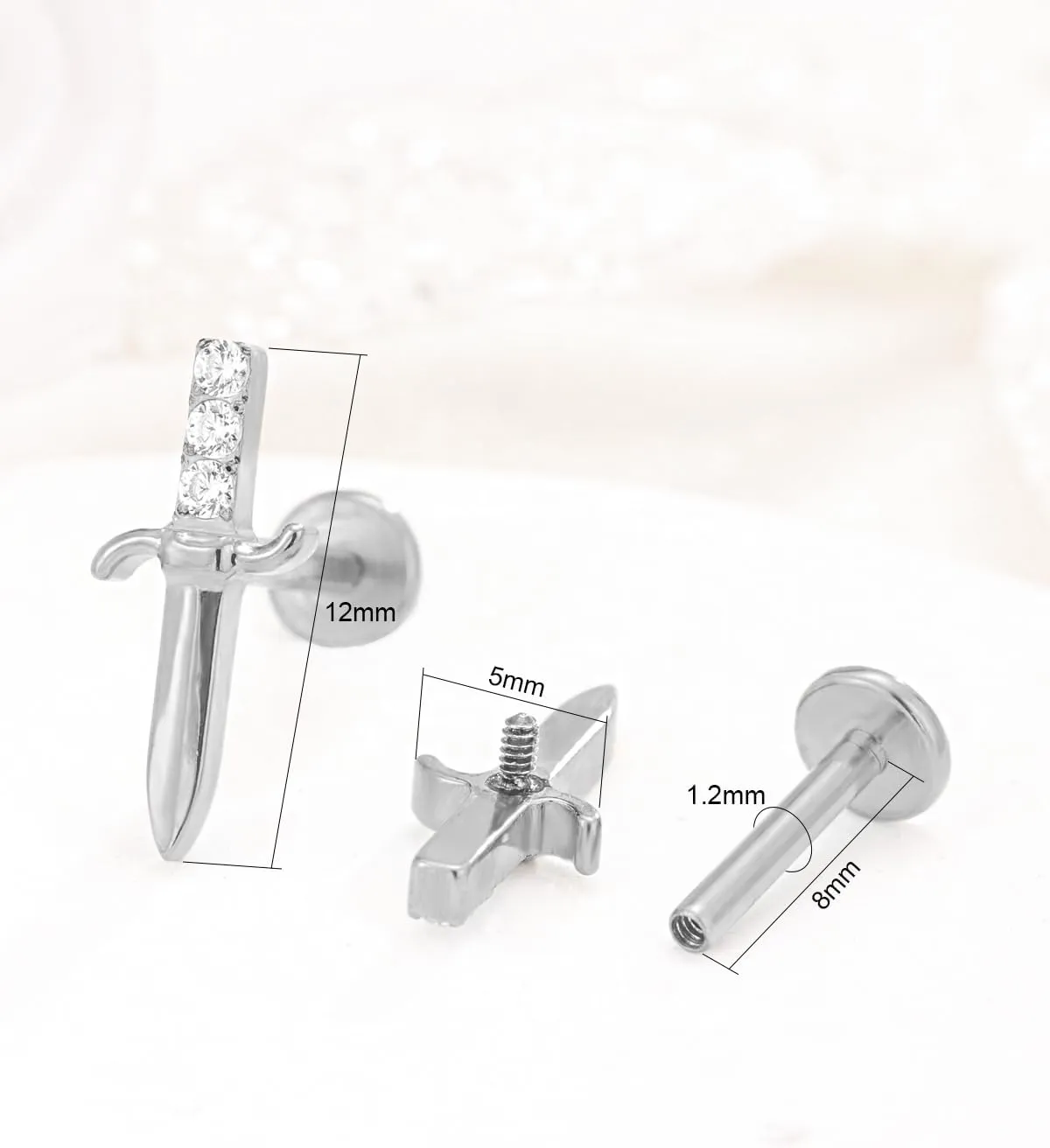 G23 Implant-Grade Titanium Stud Earrings for Sensitive Ears - Hypoallergenic CZ/Diamond Accent - Silver/Gold Dagger Design
