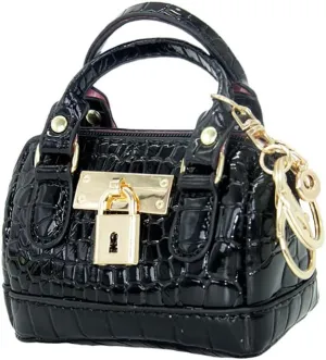 Geerlaqaly Mini Handbag Keychain, PU Leather Crocodile Pattern, Small Change Pouch Coin Purse with Chain harness