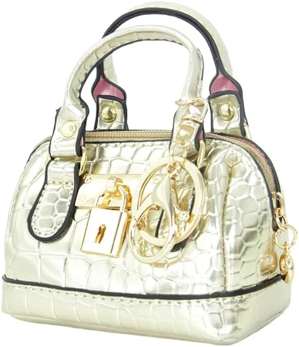 Geerlaqaly Mini Handbag Keychain, PU Leather Crocodile Pattern, Small Change Pouch Coin Purse with Chain harness