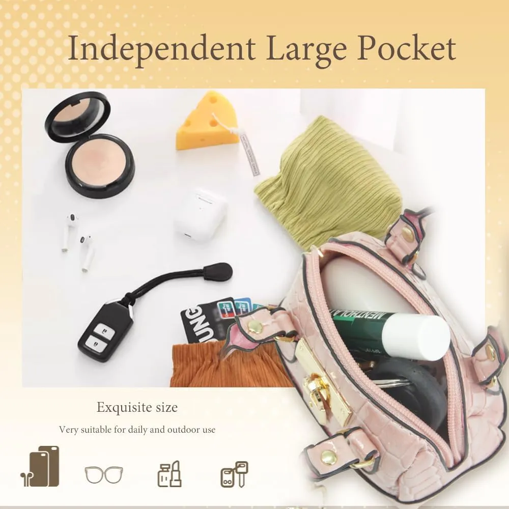 Geerlaqaly Mini Handbag Keychain, PU Leather Crocodile Pattern, Small Change Pouch Coin Purse with Chain harness