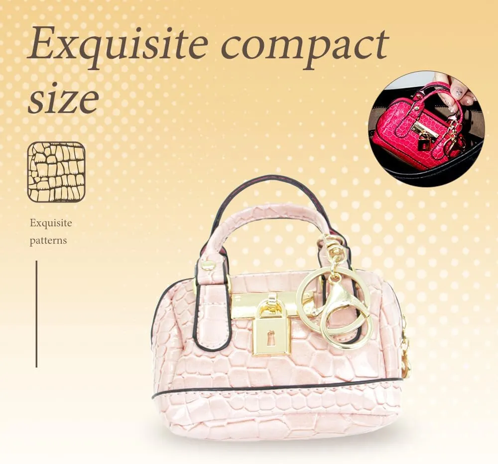 Geerlaqaly Mini Handbag Keychain, PU Leather Crocodile Pattern, Small Change Pouch Coin Purse with Chain harness