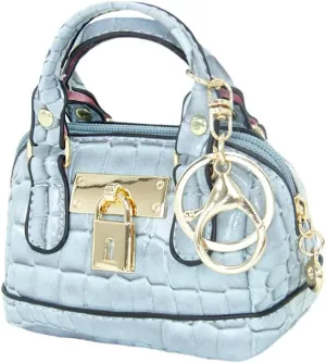 Geerlaqaly Mini Handbag Keychain, PU Leather Crocodile Pattern, Small Change Pouch Coin Purse with Chain harness