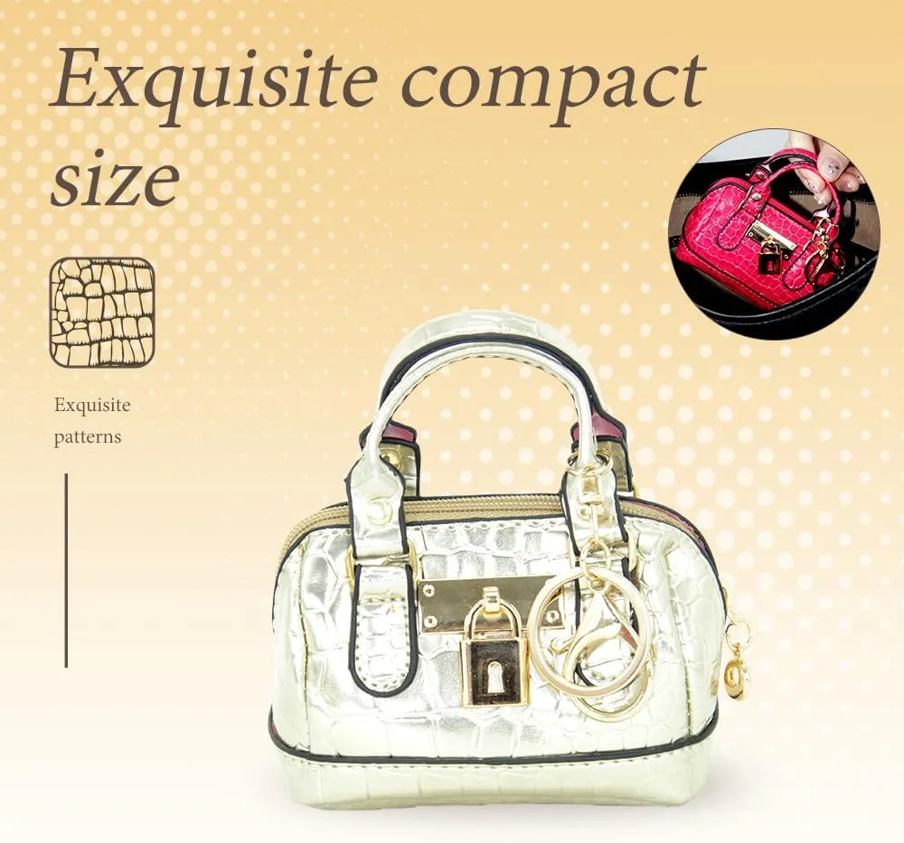 Geerlaqaly Mini Handbag Keychain, PU Leather Crocodile Pattern, Small Change Pouch Coin Purse with Chain harness