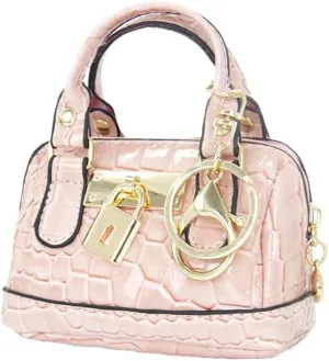 Geerlaqaly Mini Handbag Keychain, PU Leather Crocodile Pattern, Small Change Pouch Coin Purse with Chain harness