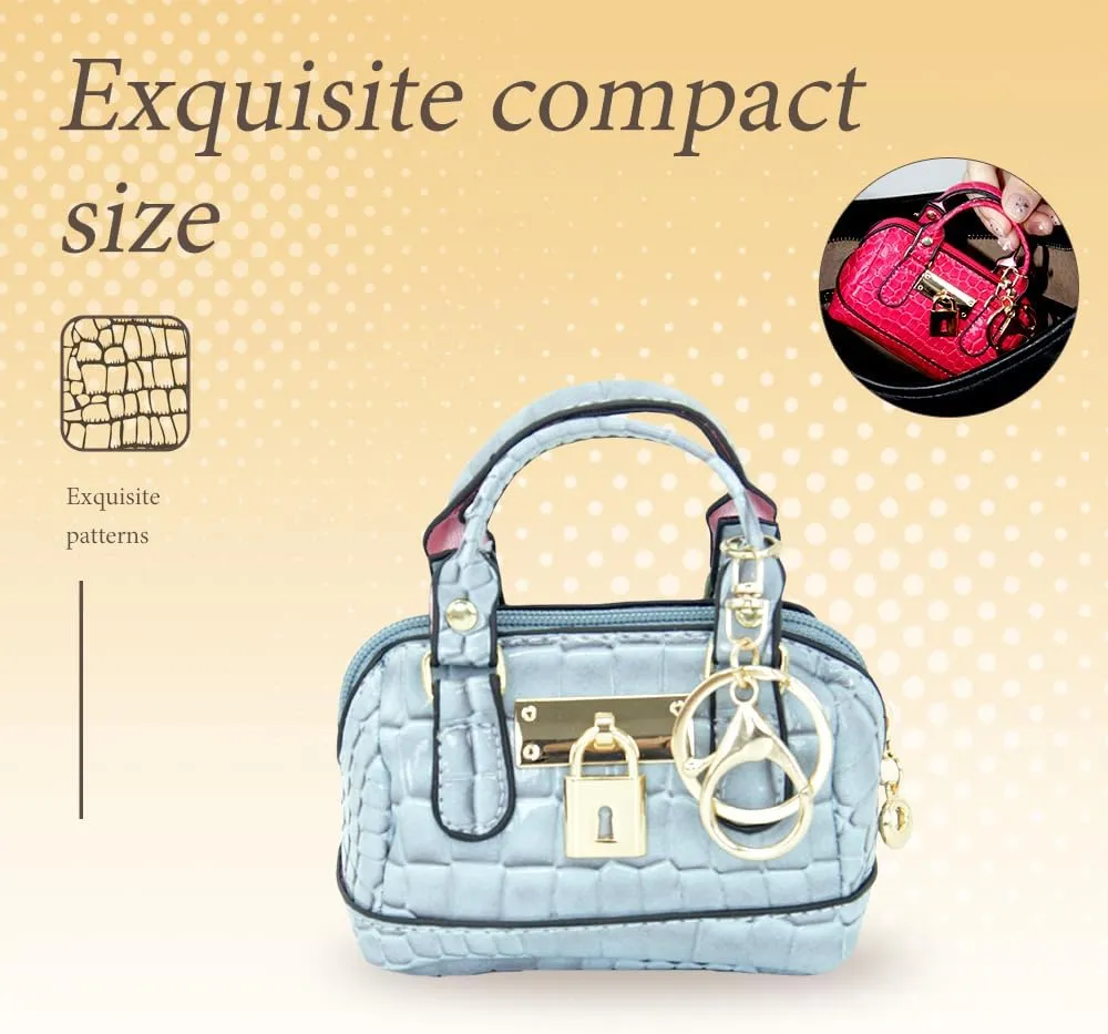 Geerlaqaly Mini Handbag Keychain, PU Leather Crocodile Pattern, Small Change Pouch Coin Purse with Chain harness
