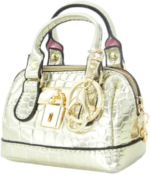 Geerlaqaly Mini Handbag Keychain, PU Leather Crocodile Pattern, Small Change Pouch Coin Purse with Chain harness