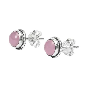 Gemstone Stud Earrings in 925 Sterling Silver | Natural 6MM Gemstones - Amethyst, Onyx, Citrine, Moonstone | Hypoallergenic Jewelry (Rose Quartz)