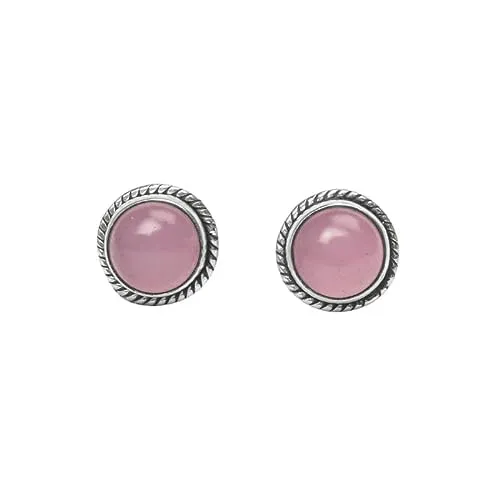 Gemstone Stud Earrings in 925 Sterling Silver | Natural 6MM Gemstones - Amethyst, Onyx, Citrine, Moonstone | Hypoallergenic Jewelry (Rose Quartz)