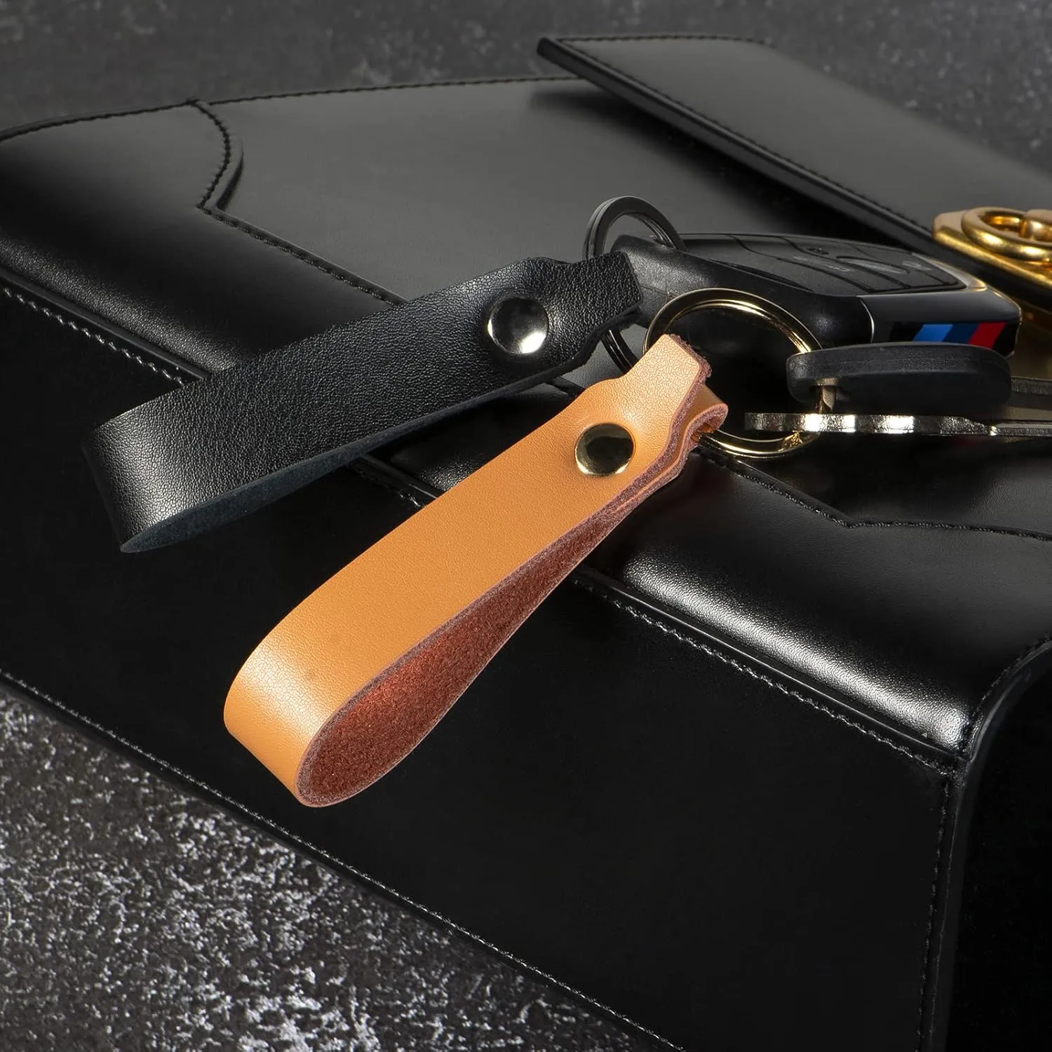 Genuine Leather Keychain for Car Home Key Ring Strap Holder Lanyard Women Men