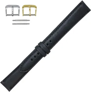 Genuine Leather Watch Band Leather Watch Strap with Hand-Painted Edges | Leather Watch Band with Interchangeable Gold And Silver Buckles & Complementary Spring Bars