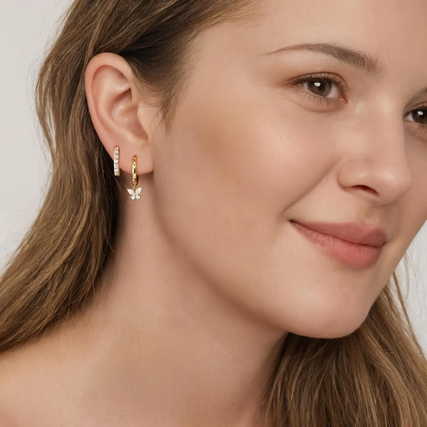 GEORGE SMITH Gold Butterfly Earrings, Dainty Hoop Sets for Multiple Piercing, Earring Stacks, Huggie Drop Dangle Stud Cartilage Jewelry for Women Gifts