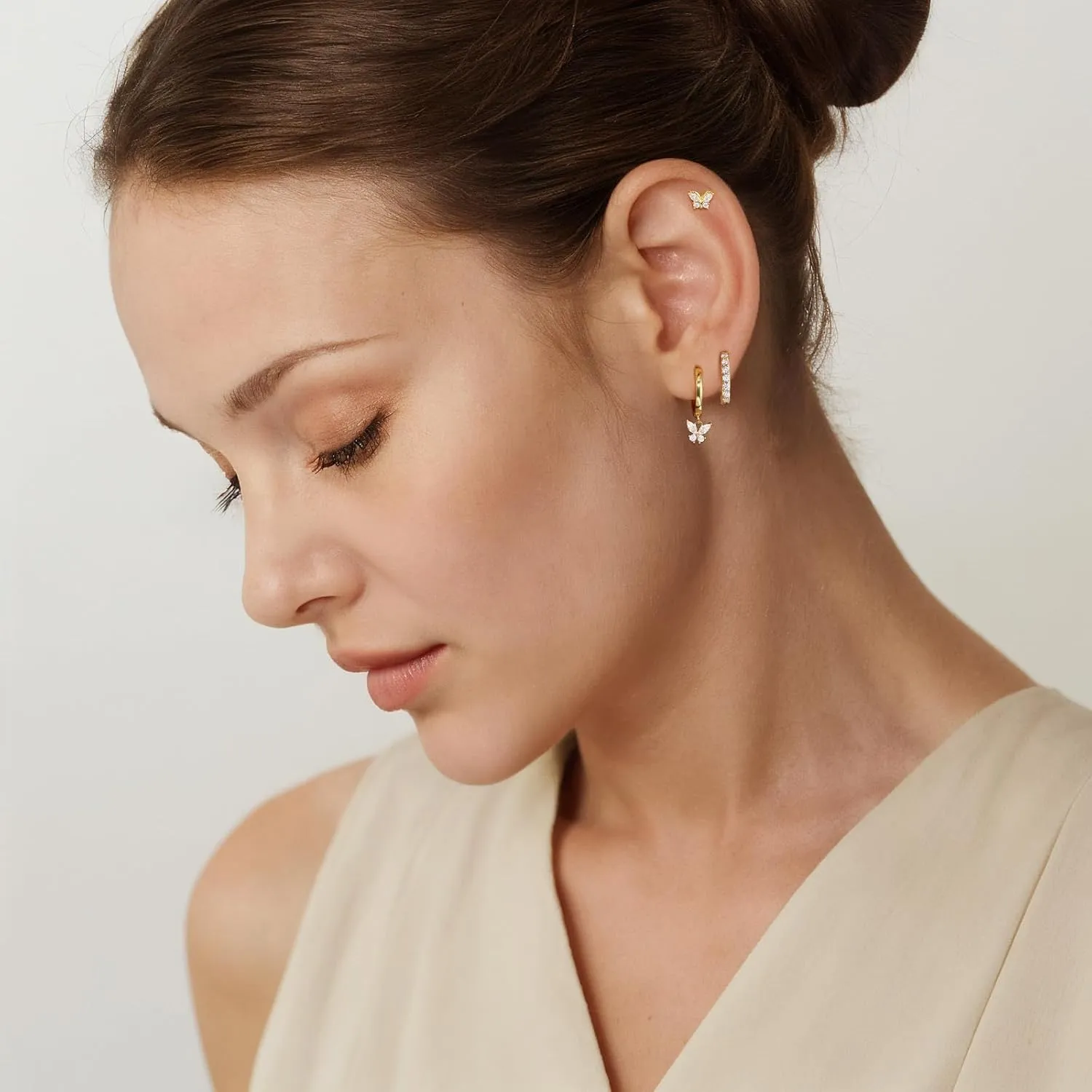 GEORGE SMITH Gold Butterfly Earrings, Dainty Hoop Sets for Multiple Piercing, Earring Stacks, Huggie Drop Dangle Stud Cartilage Jewelry for Women Gifts
