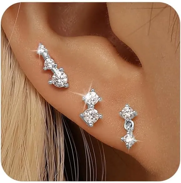 GEORGESMITH Stud Earrings for Women,Earring Sets for Multiple, 3 Pairs Earrings Set Dainty Ear Crawler Earrings for Women