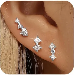 GEORGESMITH Stud Earrings for Women,Earring Sets for Multiple, 3 Pairs Earrings Set Dainty Ear Crawler Earrings for Women