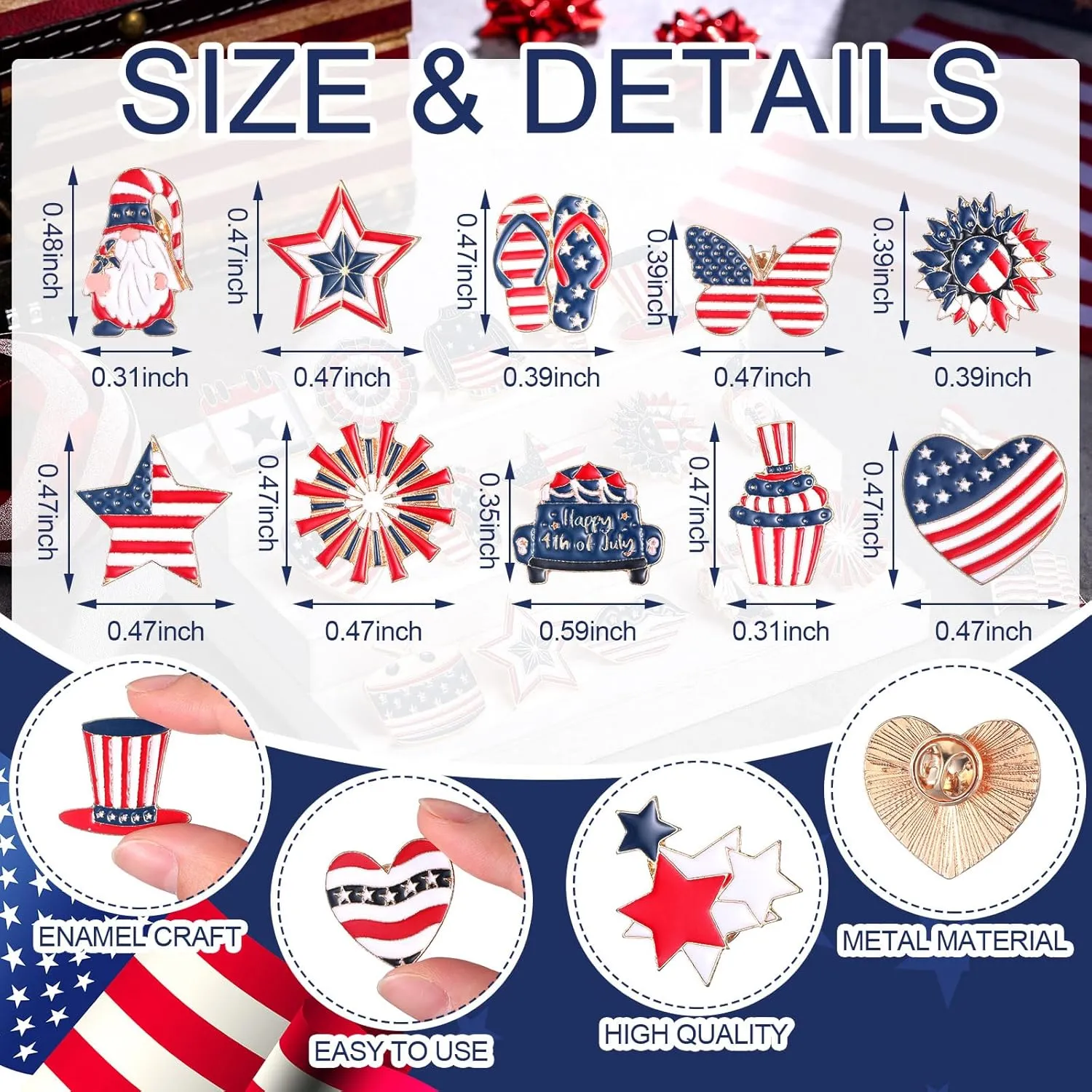 Giegxin 40 Pcs American Flag Pins Bulk 4th of July Lapel Pins Gift USA Pin for Backpacks Red White and Blue Brooch Patriotic Gift for Clothes Bags Accessories
