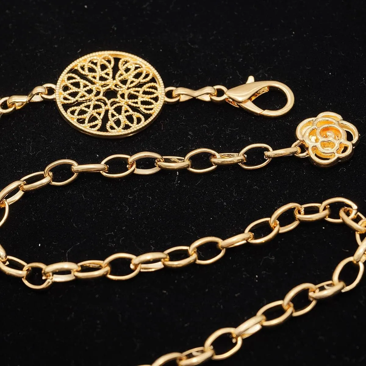 Glamorstar Chain Belts for Women Hollow Metal Waist Chain Belts Dress Belt for Her