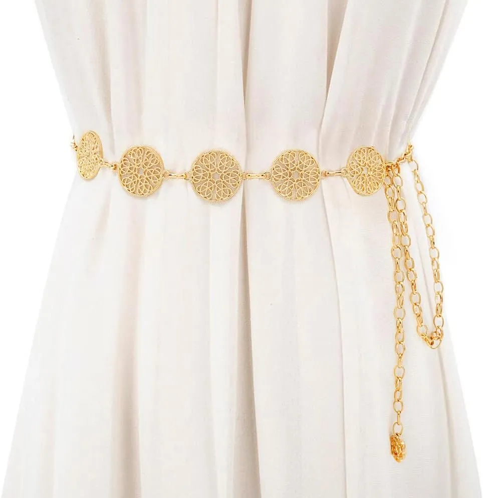 Glamorstar Chain Belts for Women Hollow Metal Waist Chain Belts Dress Belt for Her