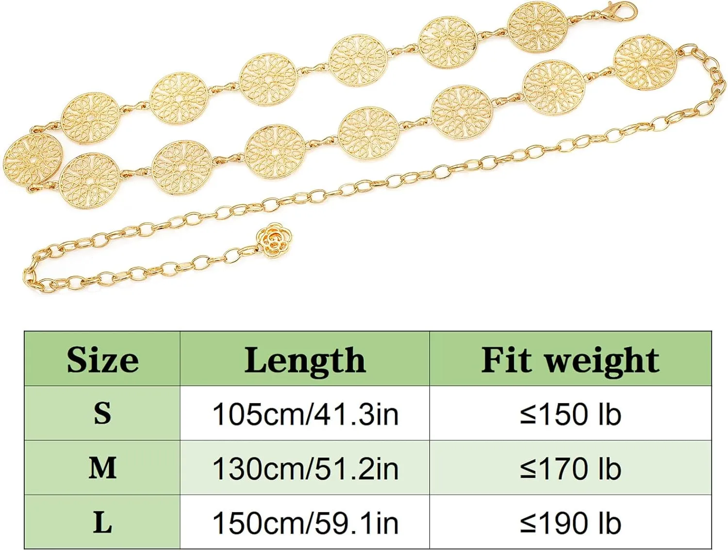 Glamorstar Chain Belts for Women Hollow Metal Waist Chain Belts Dress Belt for Her