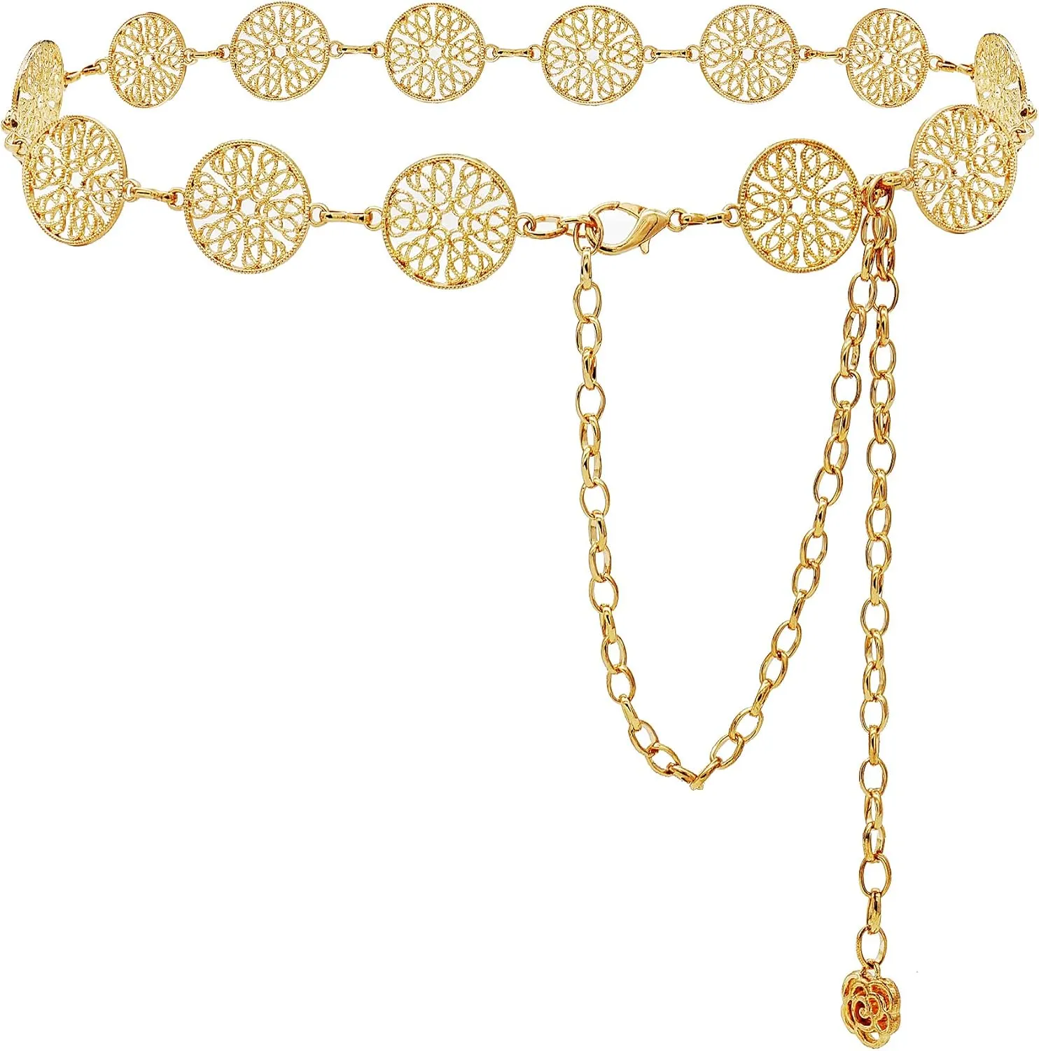 Glamorstar Chain Belts for Women Hollow Metal Waist Chain Belts Dress Belt for Her