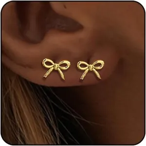 Gold Bow Stud Earrings Small Gold Stud Earrings for Women10mm/15mm/20mm Hypoallergenic Bow Earrings for Women Cute Christmas Stud Earrings for Women