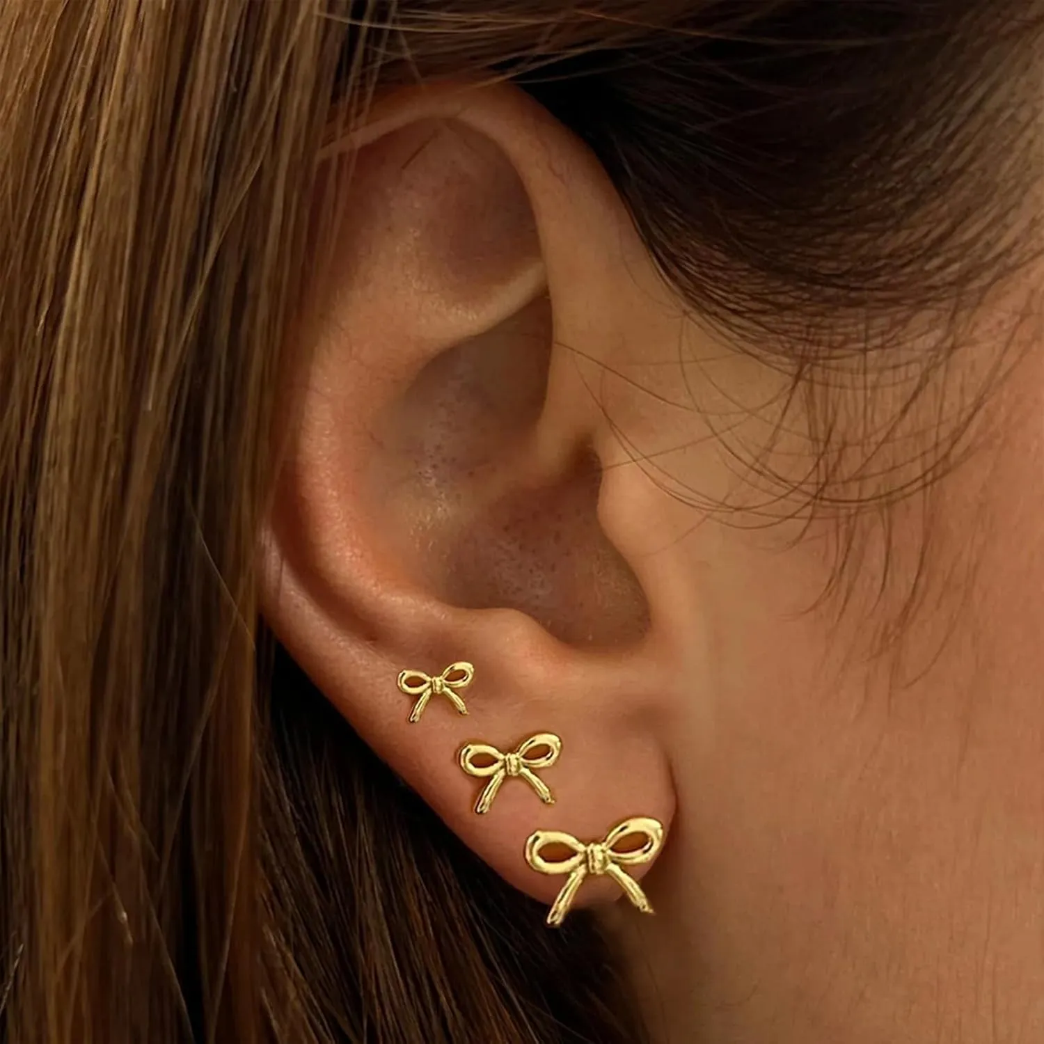 Gold Bow Stud Earrings Small Gold Stud Earrings for Women10mm/15mm/20mm Hypoallergenic Bow Earrings for Women Cute Christmas Stud Earrings for Women