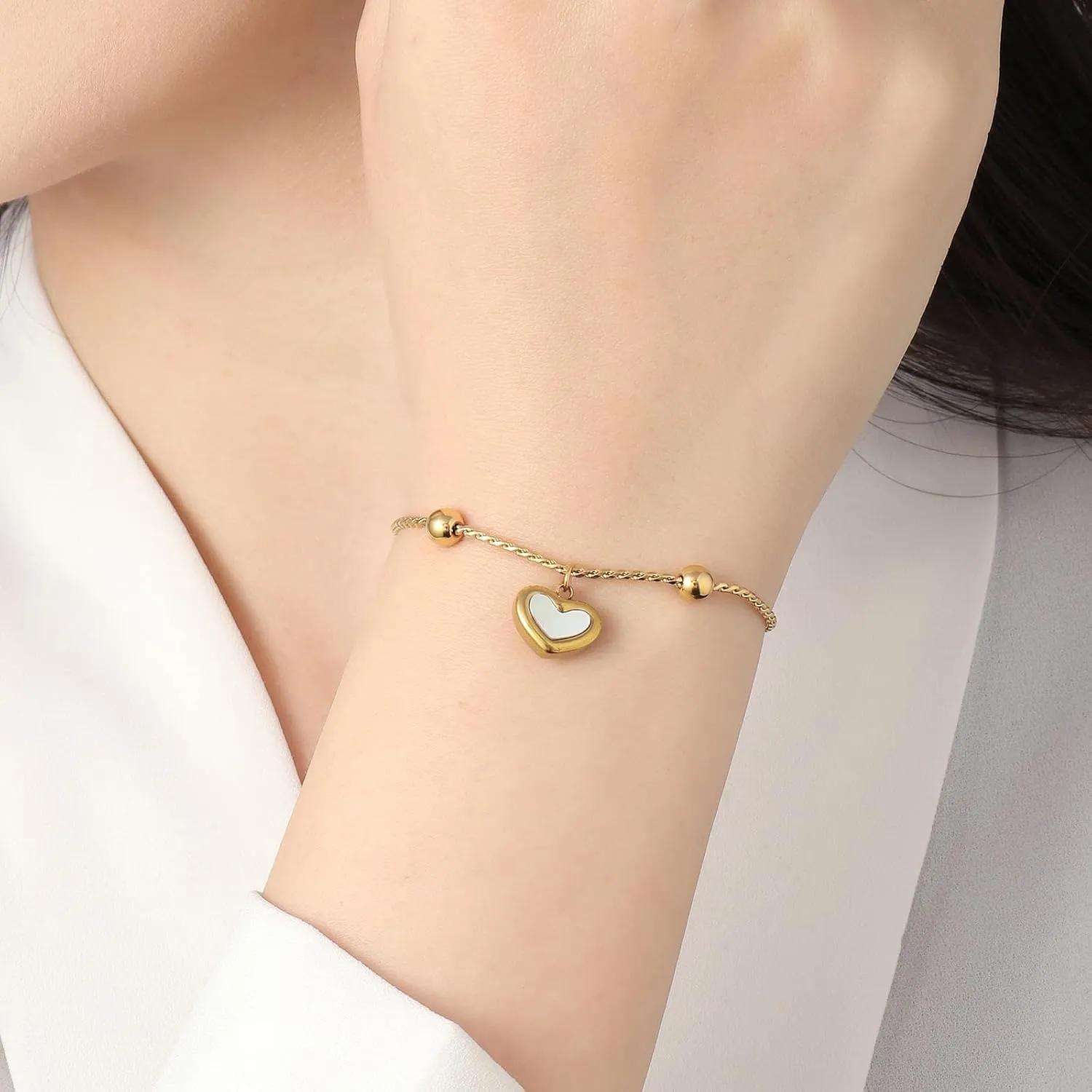 Gold Charm Bracelet for Women 14k Gold Plated Dainty Gold Bracelet for Women Chain Link Bracelet Tennis Bracelet with Cubic Zirconia Diamond Adjustable Bracelets for Women