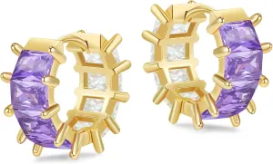 Gold Hoop Earrings for Women Trendy, 18K Gold Plated Crystal Hypoallergenic CZ Earrings Silver Huggie Small Hoops Purple Green Earrings Dainty Jewelry Gifts for Women