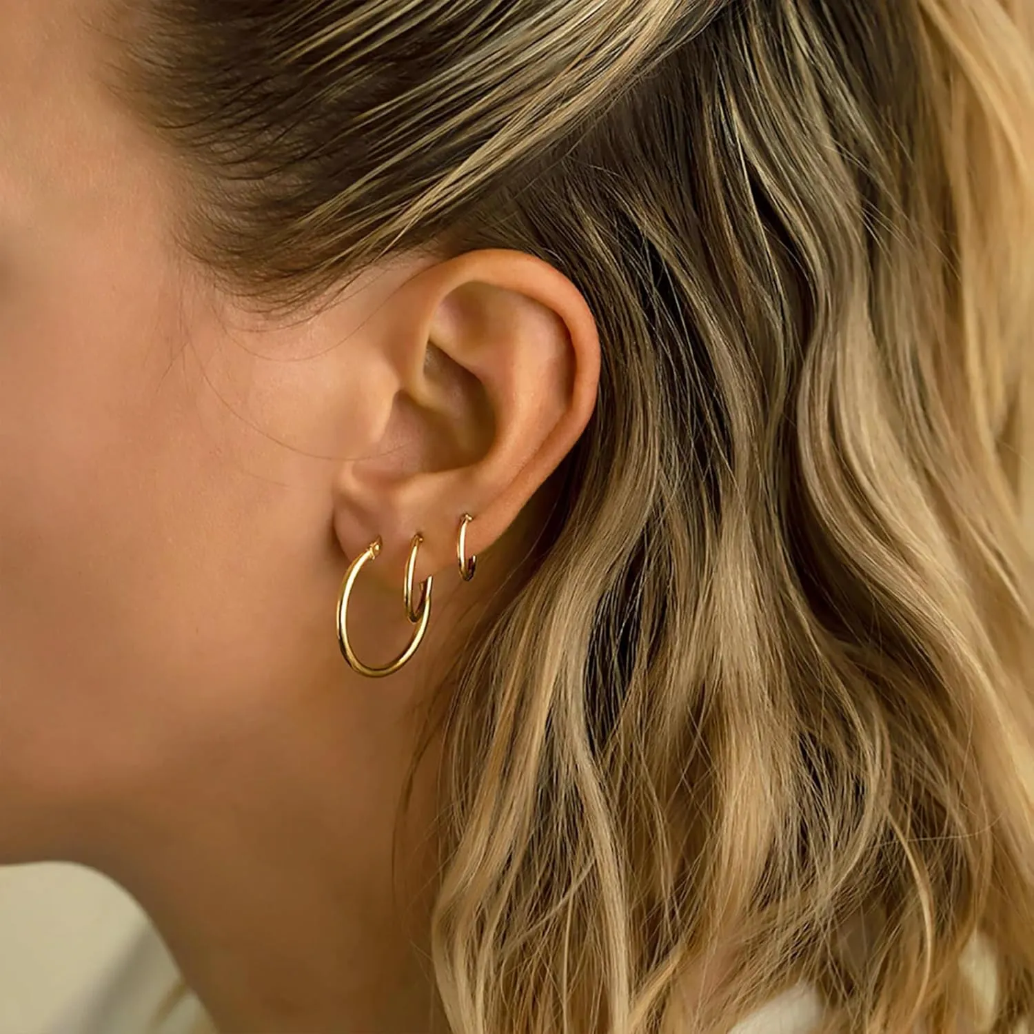 Gold Hoop Earrings Set for Women,14k Gold Plated Gold Hoops with Sterling Silver Post Hypoallergenic Thin Hoop Gold Earrings for Girls Trendy Jewelry Gifts