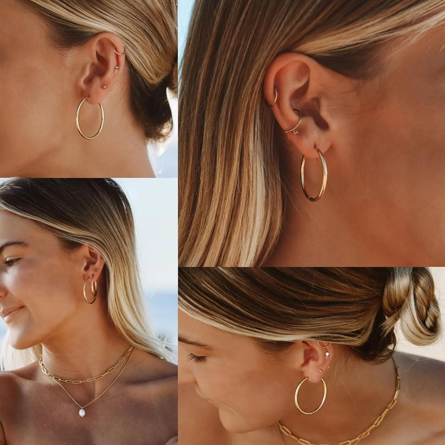 Gold Hoop Earrings Set for Women,14k Gold Plated Gold Hoops with Sterling Silver Post Hypoallergenic Thin Hoop Gold Earrings for Girls Trendy Jewelry Gifts